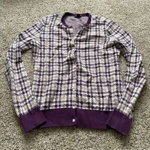 Ann Taylor Purple and Cream Knit Cardigan
